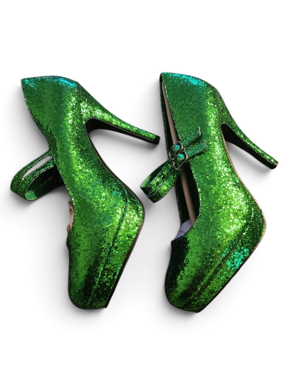 Green Glitter Mary Jane High Heel Pumps